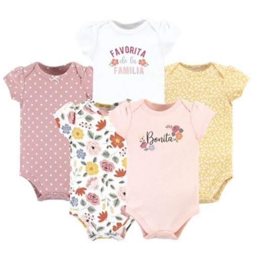Hudson Baby Infant Girl Cotton Bodysuits, Bonita 5 Pack, 3-6 Months