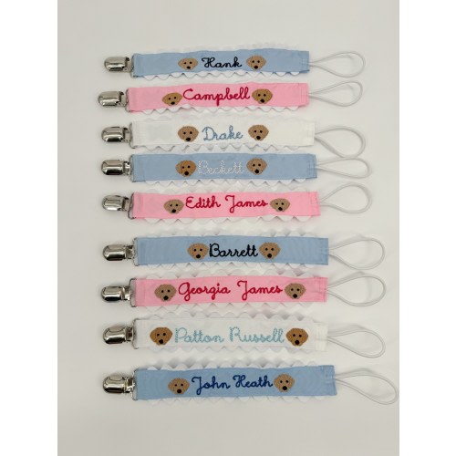 Monogrammed Pacifier Clip Embroidered Name, Baby Pacifier Clip, Embroidered Dog, Baby Gift with Dog Design, Monogrammed Dog Design