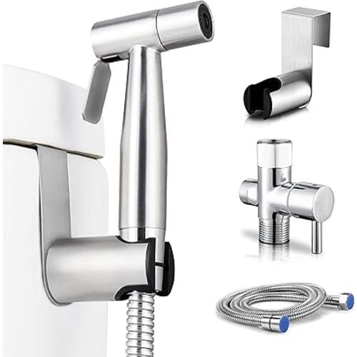 Handheld Bidet Toilet Sprayer - Stainless Steel Jet Spray for Toilets - Bathroom Bidet with Adjustable Water Pressure - Easy to Install - for Baby Cloth Diaper Cleaning & Feminine Wash