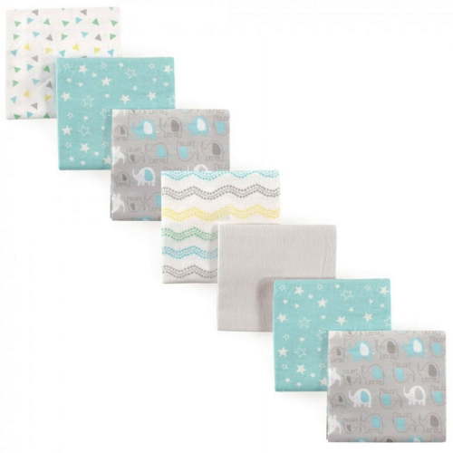 Luvable Friends Newborn Infant Baby Cotton Flannel Receiving Blankets, Basic Elephant 7-Pack