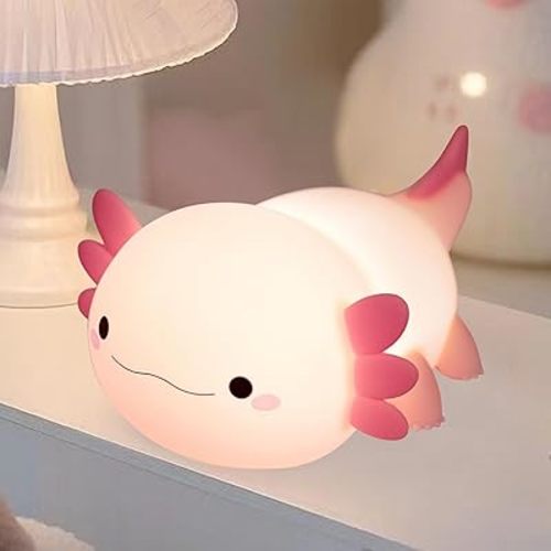 Axolotl Lamp,Cute Axolotl Night Light,Dimmable Silicone Animal Nursery Night Light,Adorable Rechargeable Squishy Novelty Bedside Touch Lamp,Baby Room Decor, Axolotl Gifts for Kids/Girls