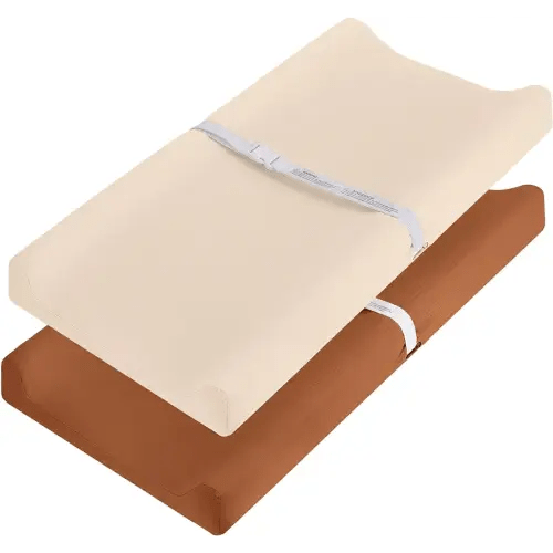 Pro Goleem Muslin Changing Pad Cover for Boys and Girls, Soft Breathable Fitted Cotton Diaper Changing Table Pad Sheets, Neutral, 2 Pack (Brown&Beige)