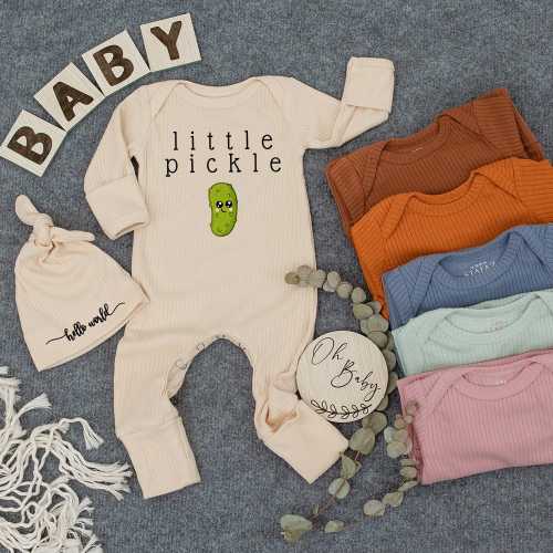 Little Pickle Bodysuit And Hat, Cute Baby Girl And Boy Bubble Romper, Funny Vegan Baby Long Sleeve, Going home outfit, Ribbon gift box
