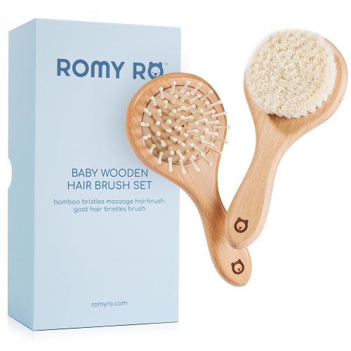 Baby Wooden Hair Brush Set - Premium Baby Brushes - Soft Natural Bristles - Organic Baby Products - Perfect Baby Registry Gift - Cradle Cap Brush - Newborns & Toddlers