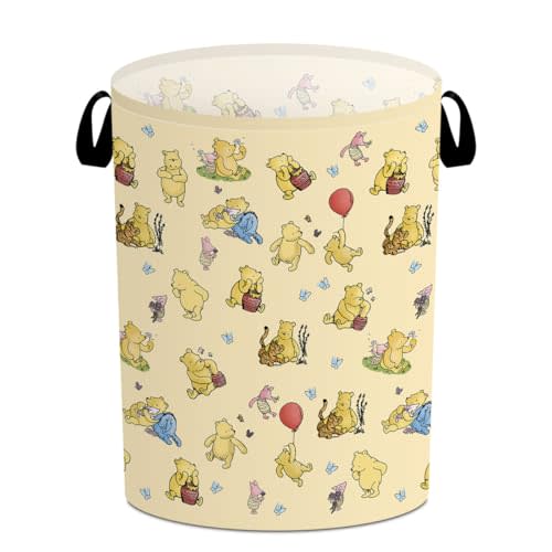 Classic Winnie the Pooh Laundry Basket, Winnie Nursery Baby Stuff, the Pooh Storage Bin, Pooh Oxford Cloth Laundry Hamper With Waterproof Pe Coating, for Bedroom Bathroom Living Room 15.719.6 Inch