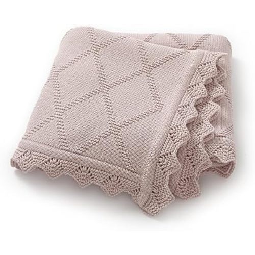 Hadetoto Knit Baby Blankets for Girls Boys, 100% Cotton Crib Blanket for Baby Infant Toddler, Super Soft and Lightweight Nursery Blankets (Pink Purple)