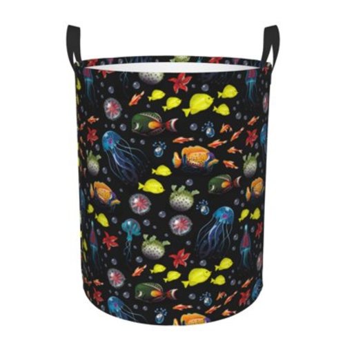 Large Laundry Basket with Handles - Fish Jellyfish Starfish Kids Baby Dirty Clothes Laundry Hamper for Bedroom Aesthetic