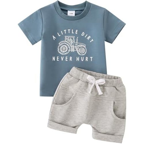 Yvowming 0-4T Toddler Baby Boy Clothes Kids Summer Truck Print T Shirt Short Set with Pockets