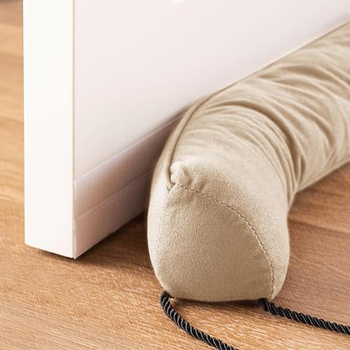 Sunolga 36" Weighted Door Draft Stopper, Right Angle Triangular Column Sound Proof Draft Guard, Beige