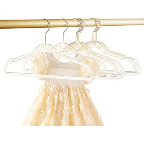 Baby Glitter Hanger 20 Pack,13.97" Kids Toddler Hangers for Closet, Gold Sparkling Plastic Baby Clothes Non-Slip Space Saving Hangers for Dress Up,Large Girl's Gold Hanger