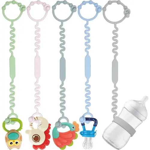Toy Straps for Baby, Pacifier Holder Clip with Self-Adjusting Bayonet, Pure Silicone Material Without BPA; Can Be Used for Teethers, Feeding Bottles, Toys, Baby Cribs, High Chairs(5PS)