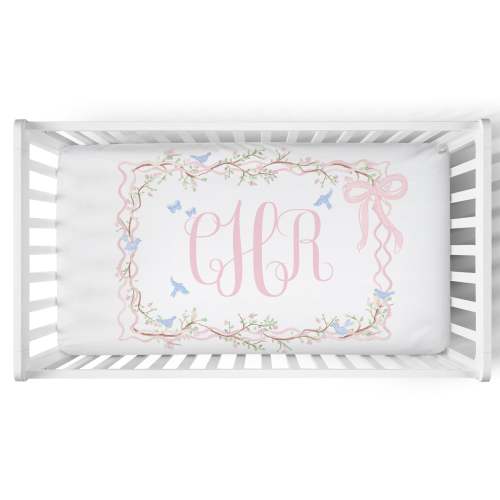 Personalized Crib Sheet | Ribboned Chinoiserie