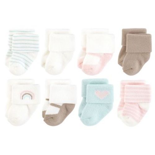Hudson Baby Infant Girls Cotton Rich Newborn and Terry Socks 8-Pack, Rainbow Heart, 0-6 Months