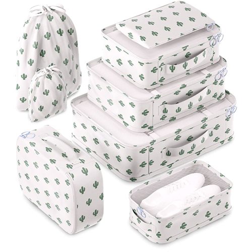 Packing Cubes Set of 8pcs for Suitcases Luggage Organizer Weekender Travel Essentials Classic & Elegant Design Gift Choice (Cactus)