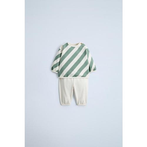 STRIPED SWEATSHIRT AND POCKET JOGGER SET - Green / Ecru | ZARA United States