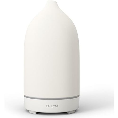 Essential Oil Diffusers,Handmade Ceramic Aromatherapy Diffuser for Room and 9 Colors Night Light for Home,Auto-Off (White)