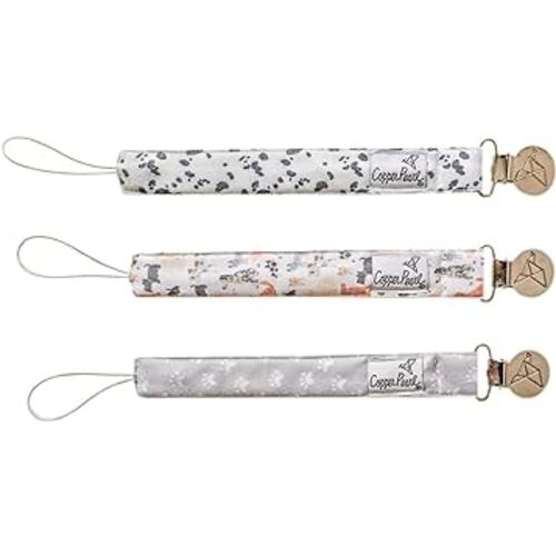 Copper Pearl Pacifier Clip 3-Pack: Premium Knit Binky Clips for Baby Girls and Boys - Stylish Stainless Steel Pacifier Holder Clip - Baby Pacifier Clips for No More Floor Drops - Rufus
