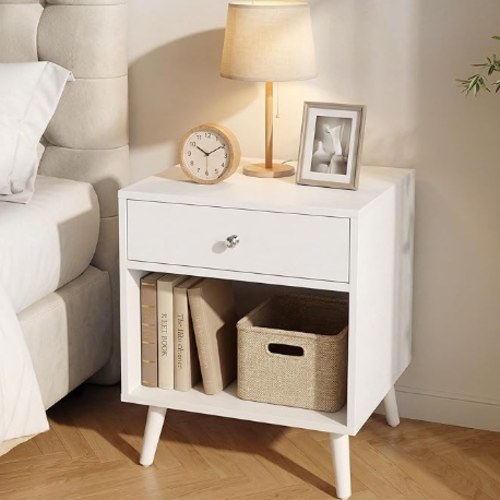 White Night Stand with Storage Shelf 2 Tier Bedside Table