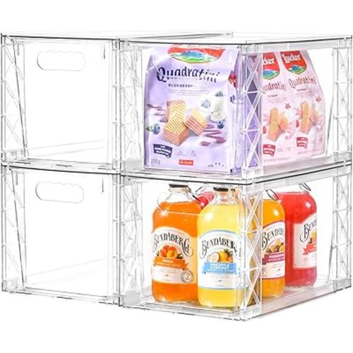 4 Pack Stackable Storage Drawers,Clear Acrylic Drawer Organizers,Easily Assemble Bathroom Closet Undersink Organizers and Storage,Plastic Storage Bins for Kitchen Cabinets,Makeup,Pantry Organization