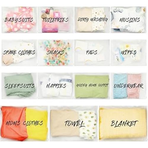 15 Pcs Hospital Bags for Labor and Delivery Resealable Birth Hospital Bag Essentials Frosted Clear Mommy Maternity Bag for Newborn Baby Shower Diaper Mom Gift Organizing