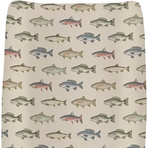 Lake Fishing Baby Changing Pad Covers for Boys Girls Freshwater Fishes Fitted Changing Table Cover Mats Fishing Lover Gift Soft Nursery Diaper Changing Table Sheets for 32''×16'' Contoured Pad