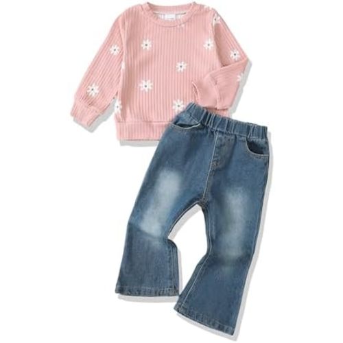 Baby Toddler Girl Clothes Outfits Kids Sweatshirt Jeans Set Denim Pants Little Girls Clothes Toddler Outfit for Girls