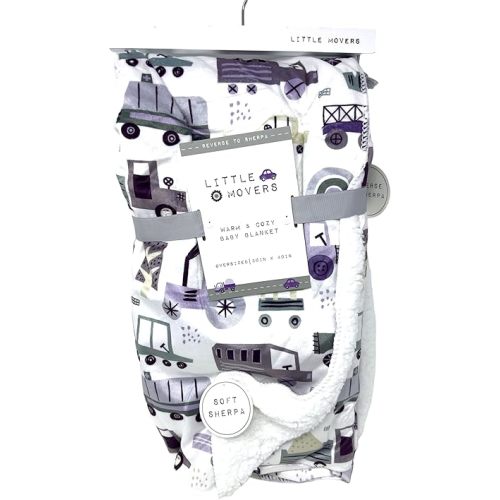 Baby Sherpa Polyester Cars, Construction Vehicles Cranes Draglines Trucks Baby Blanket Throw Green/Blue/Grey | 30x 40 inches by Little Movers