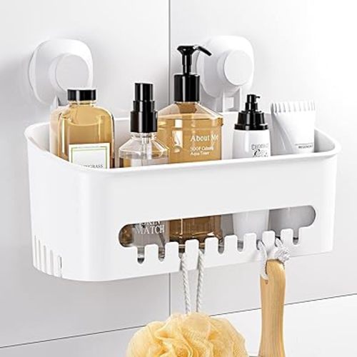 Heavy Duty Suction Cup Shower Caddy No-Drilling Shelf Basket White