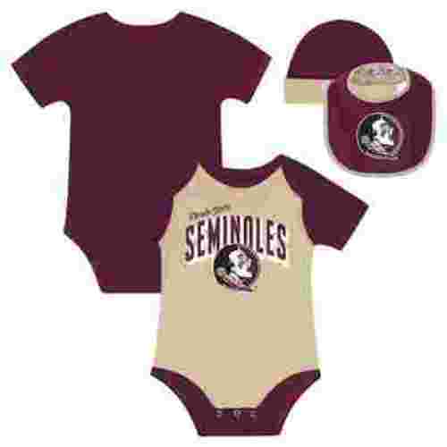 Newborn & Infant Florida State Seminoles Dynamic Duo Bodysuit, Bib & Cuffed Knit Hat Set