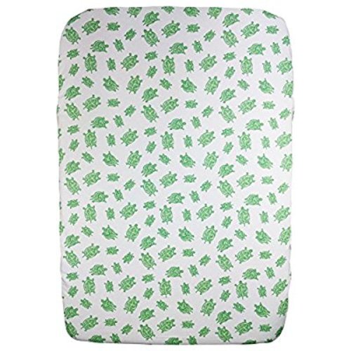 Organic Cotton Portable Playard Fitted Sheet, 27” x 39” x 5” to Fit Pack ‘n Play for Babies & Toddlers, Turtle Print (Green)