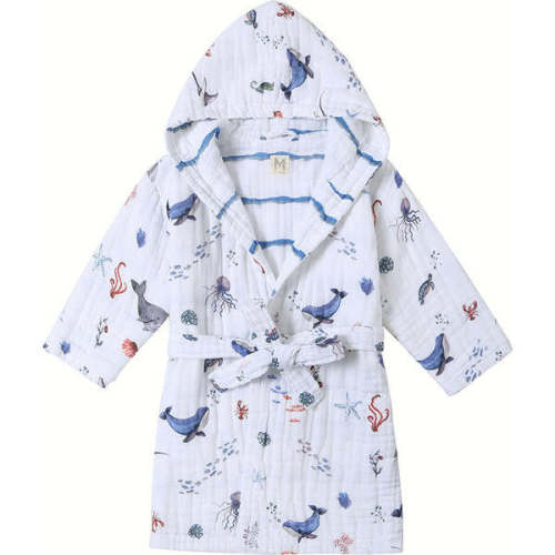 Certified Organic Muslin Reversible Bath Robe, Under The Sea