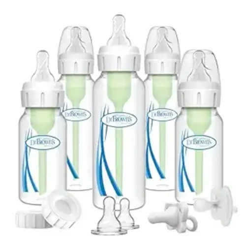 Dr. Brown's Natural Flow Anti-Colic Options+ Narrow Baby Bottle Gift Set with Advantage Pacifier & Bottle Travel Caps, 0m+