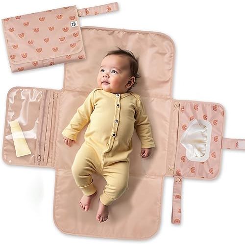 Tiny Twinkle Portable Diaper Changing Pad-Foldable Waterproof Changing Mat&Portable Changing Pad for Travel,Baby Changing Station with Smart Wipes Pocket&Storage (Boho Rainbow)