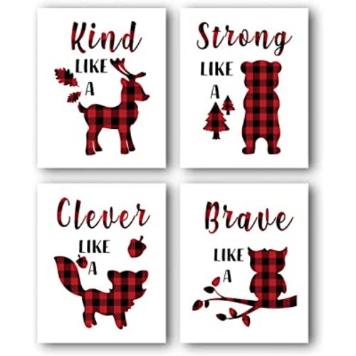 QIAOJI Animals Art Print, Buffalo Plaid Wall Art, Inspirational Quote Canvas Poster, Children Wall Decor,Baby Bedroom Decor (Set of 4) - 8"x 10" No Frame…
