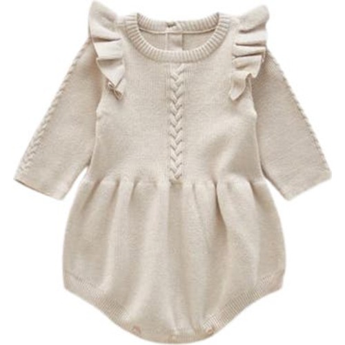 Lizzie Ruffle Sleeve Knit Cotton Bodysuit, 6-9M