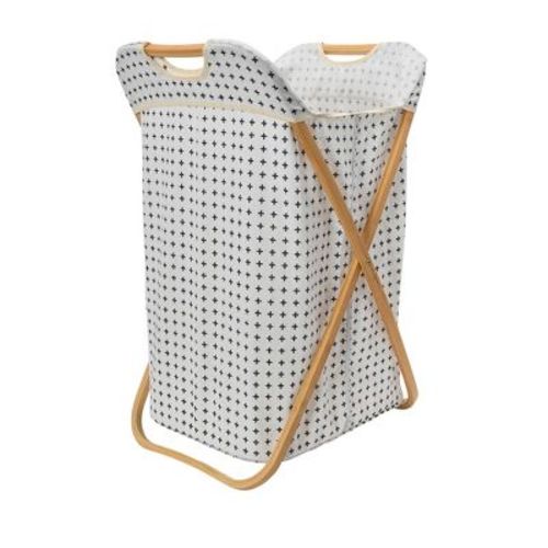 Household Essentials Bamboo X-frame Cross Pattern Hamper Black/white