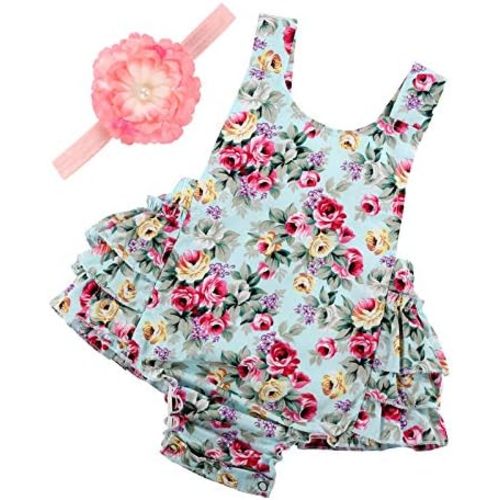Baby Girl's Floral Print Ruffles Romper Summer Clothes