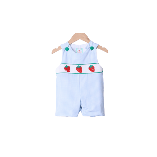 Smocked Strawberry Patch Blue Gingham Jon Jon