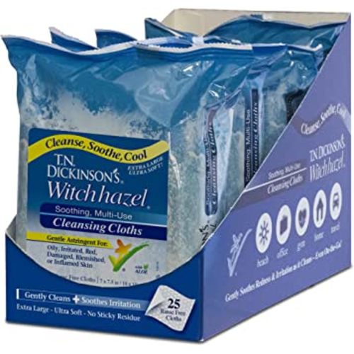 T.N. Dickinson's Witch Hazel Soothing MultiUse Cleansing Cloth, 4 Pack, 25 Cloths Per Pack,white