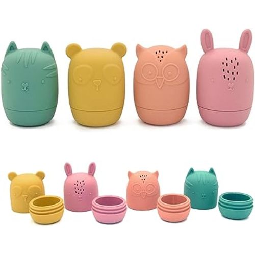 Aqua Animals Bath Toys - 4 Piece Set - Cute Baby Bath Toys for 6-12 Months - Toddlers 1-3 Years - Kids 4-6 Years - Mold Free Silicone - Removeable Bottom For Easy Drying & No Mold - Squirting Bath Toy