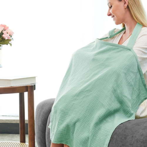 Nursing Cover for Baby Breastfeeding,Breathable Cover with Rigid Hoop for Mother Nursing Apron, Multi-use Adjustable Privacy Nursing Apron Cover,Include Two Baby Bibs,Mint green