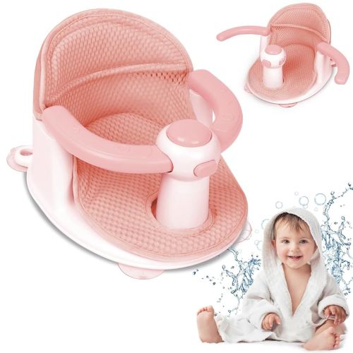 Baby Bath Seat for Babies 6 Months & up, Soft Cushions, Non-Slip Baby Bath Seat, Safe & Comfortable Baby Bath Support, for Bathtub/Living Room/Shower Room(Pink)