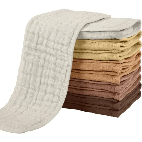 Yoofoss Muslin Burp Cloths for Baby 10 Pack 100% Cotton Baby Washcloths for Boys Girls Large 20''X10'' Super Soft and Absorbent Gradient Brown