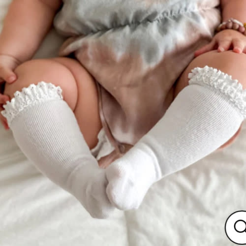 White Lace Top Knee High Socks