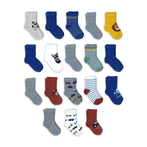Wonder Nation Baby and Toddler Boy Crew Socks, 18-Pack, Sizes 0M-5T