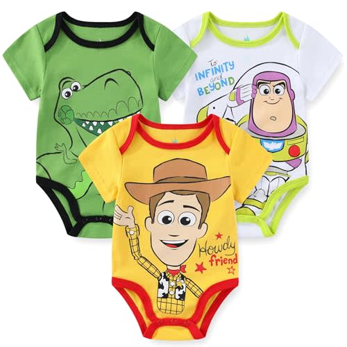 Disney Baby Toy Story Mickey Mouse Cars Winnie the Pooh Boys 3 Pack Bodysuit Creeper for Newborn and Infant