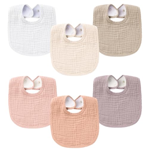 Konssy Muslin Baby Bibs for Boys Girls 6 Pack, 100% Cotton Baby Bib for Drooling and Teething, Absorbent Bandana Bibs