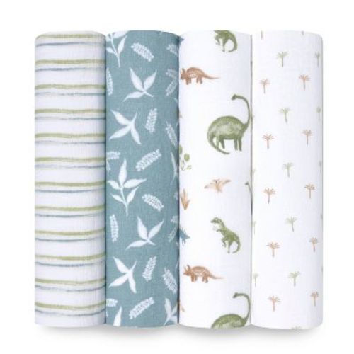 Aden + Anais Essentials Muslin Swaddle Blankets - Dino Jungle - 4pk