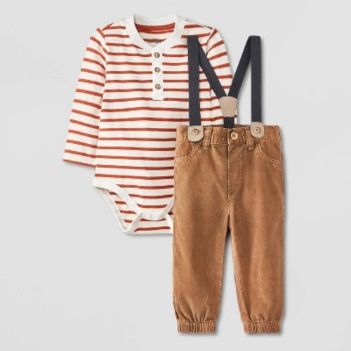 Baby Boys' Suspender Top & Bottom Set - Cat & Jack™ Cream, Size: 6-9M
