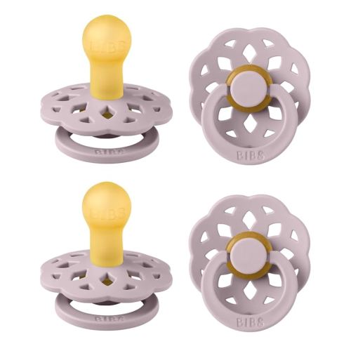 BIBS Boheme Pacifier 4-Pack. BPA Free Dummy Pacifier, Round Nipple. Natural Rubber Latex, Made in Denmark, Size 1 (0-6 Months), Dusty Lilac